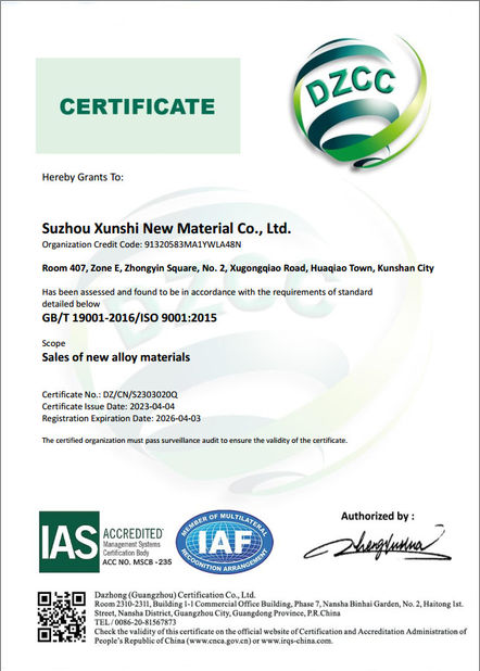 China Suzhou Xunshi New Material Co., Ltd certificaten