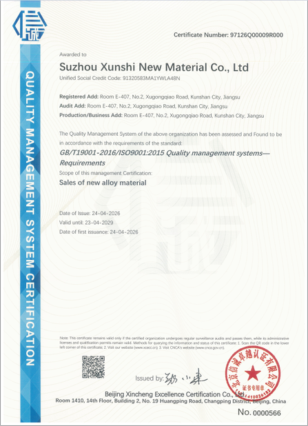 China Suzhou Xunshi New Material Co., Ltd certificaten